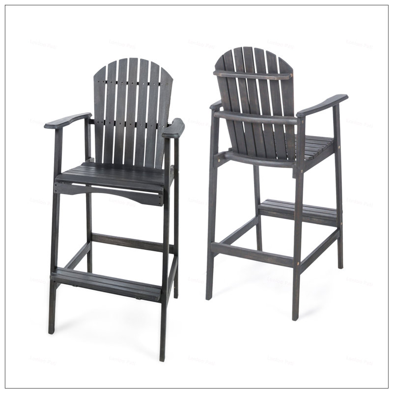 Outdoor Acacia Wood Adirondack Barstools, Set Of 2, Dark, Durable And Stylish For Patio And Garden Use, Gray