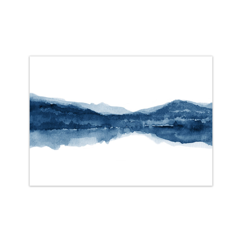 Watercolour Landscape I - Indigo & Pink - Print, Unframed Paper, 30cm H x 42cm W x 1cm D, Indigo Blue/White