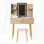 Bureau de coiffeuse à 4 tiroirs avec miroir à DEL et détails sculptés, table de maquillage cannelée avec pieds en métal et tabouret en polyuréthane, coiffeuse sculptée avec rangement pour bijoux pour la chambre à coucher