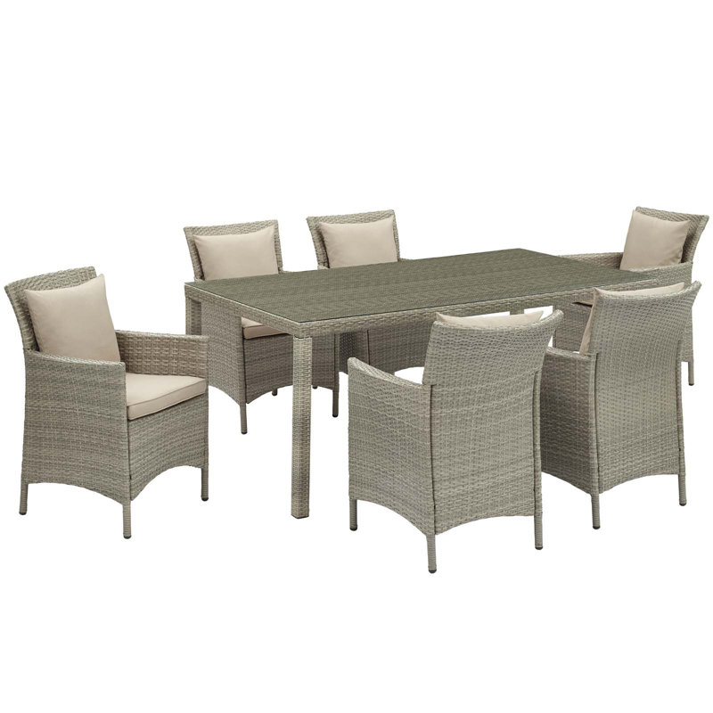 Ensemble repas d'extérieur en rotin 7 pièces Conduit, Beige, gris