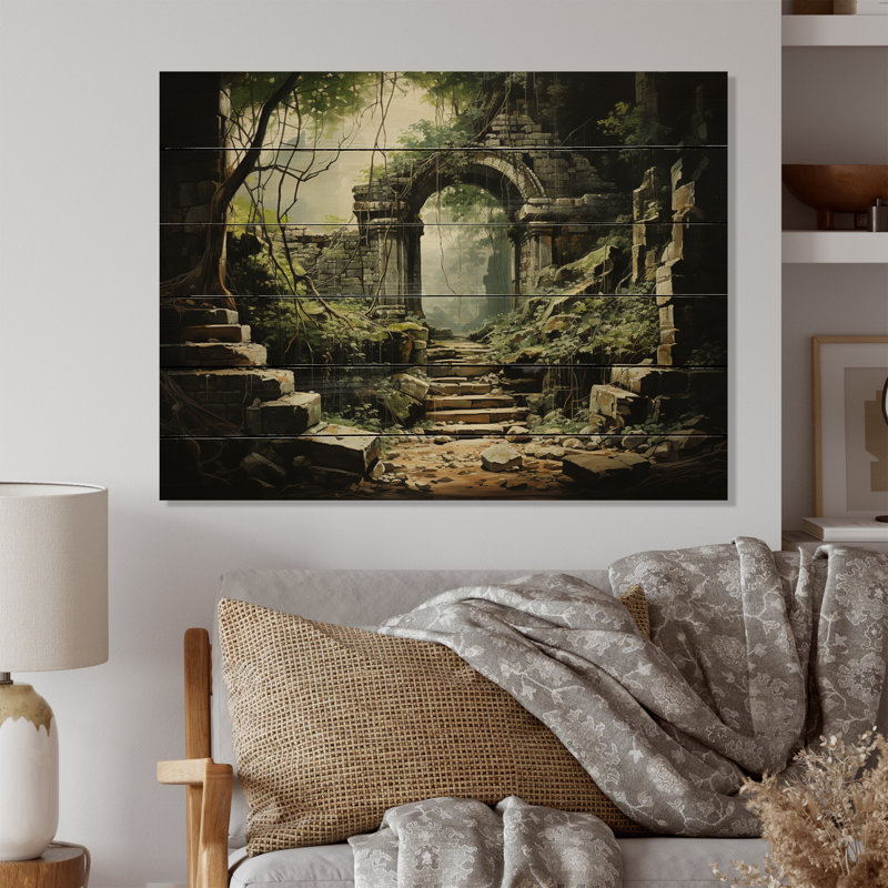 Keatan, Thaïlande, ruines antiques II, sur bois, H 24 po x l 32 po x P 0,78 po