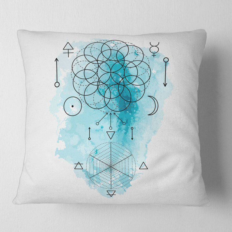 Carré, symbole de l'alchimie et de la géométrie sacrée I - Coussin décoratif imprimé bohémien et éclectique, 16" x 16"