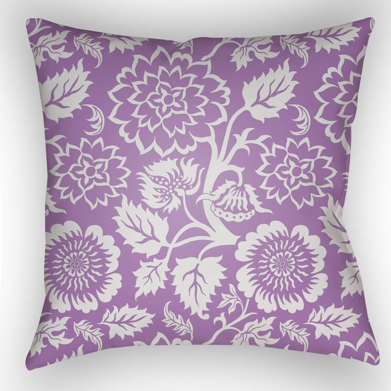 Purple and White Floral Polyester Outdoor Throw Pillow Set