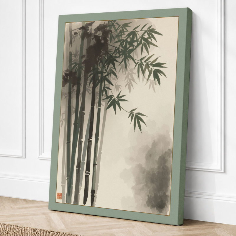 Bamboo in Mist Japandi - Wrapped Canvas, 18x12 - 45.7 x 30.5 cm, Sage Border