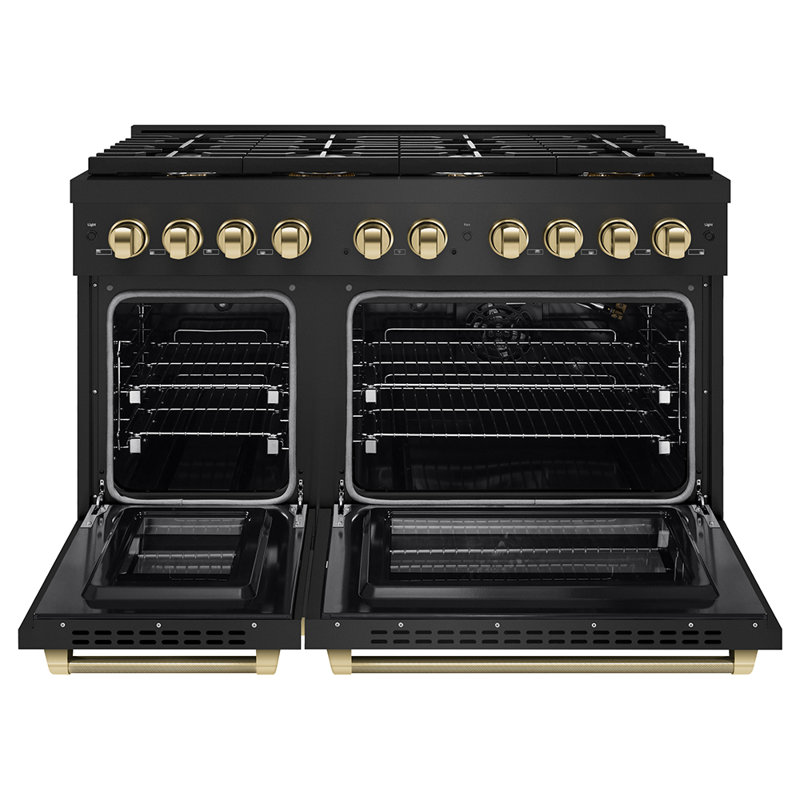 ZLINE Autograph 48 in. Paramount Gas Range in Black Stainless Steel with Gold Helix Handles, Polished Gold