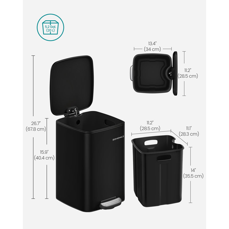 Clerfont Step On Kitchen Trash Can, 40.4cm H x 34cm W x 28.5cm D, Ink Black