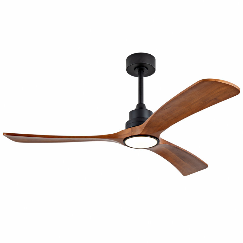 Ventilateur de plafond avec télécommande à 6 vitesses et ventilateur à trois pales en bois noir réversible, moteur à courant continu, idéal pour les chambres à coucher