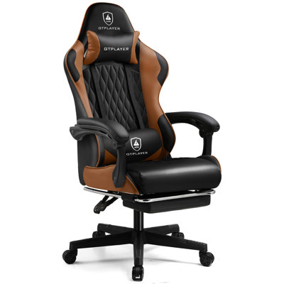 Gaming Chair Spring Cushion, Cow-Spotted Design, Height Adjustable,Headrest,Footrest&Lumbar Support