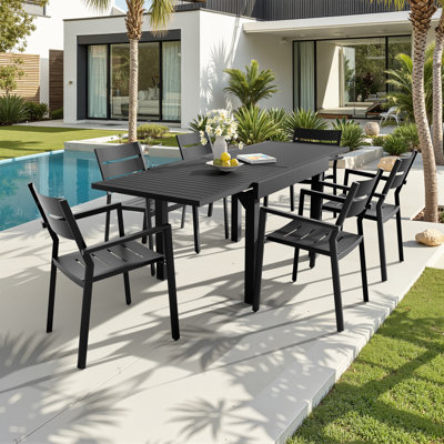 Ensemble de salle à manger d'extérieur extensible en aluminium Esma pour 6 personnes de 82,7 pi avec chaises empilables