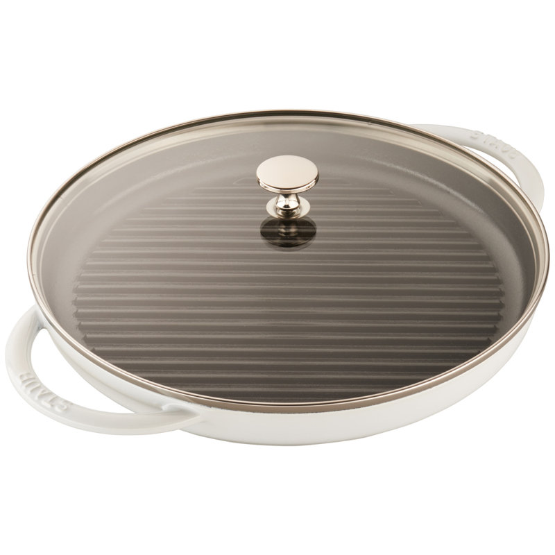 Staub 12 in. Cast iron Grill Pan, White