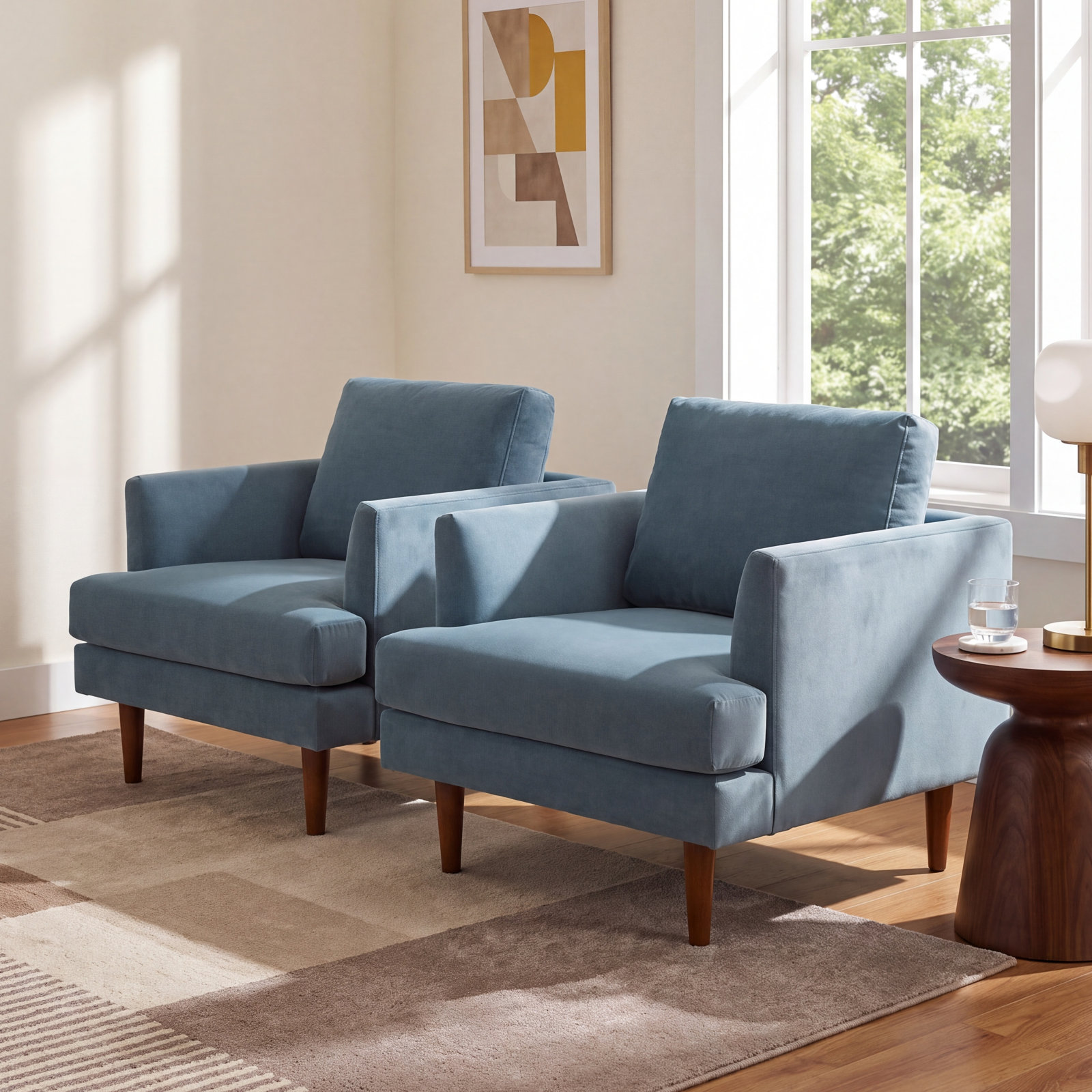 Miller Walnut Armchair, Brown Velvet
