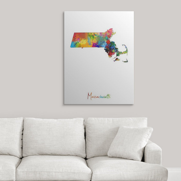 «Francy Massachusetts Map» par Michael Tompsett, reproduction de Francy, H 36 po x l 27 po x P 1,5 po, Toile