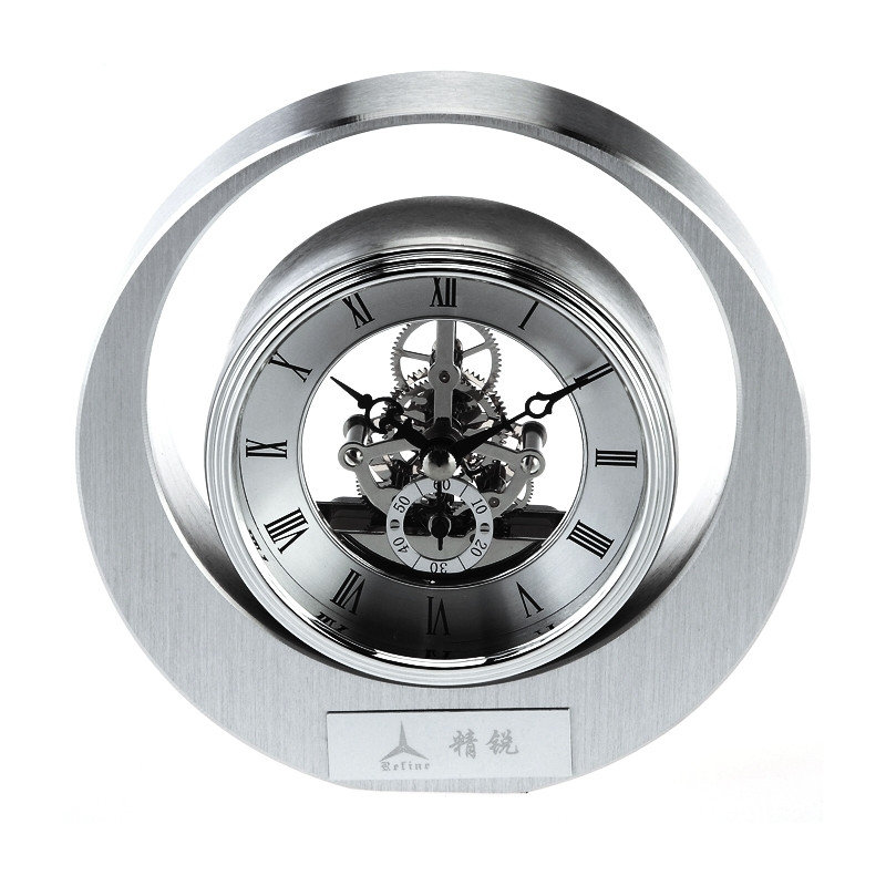 Roman Numeral Mechanical Tabletop Clock in Silver