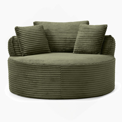 Chaise ronde, méridienne moderne avec accoudoirs en velours côtelé et siège profond avec accoudoirs modernes et 3 coussins pour le bureau de la chambre à coucher, pas d'assemblage requis, vert