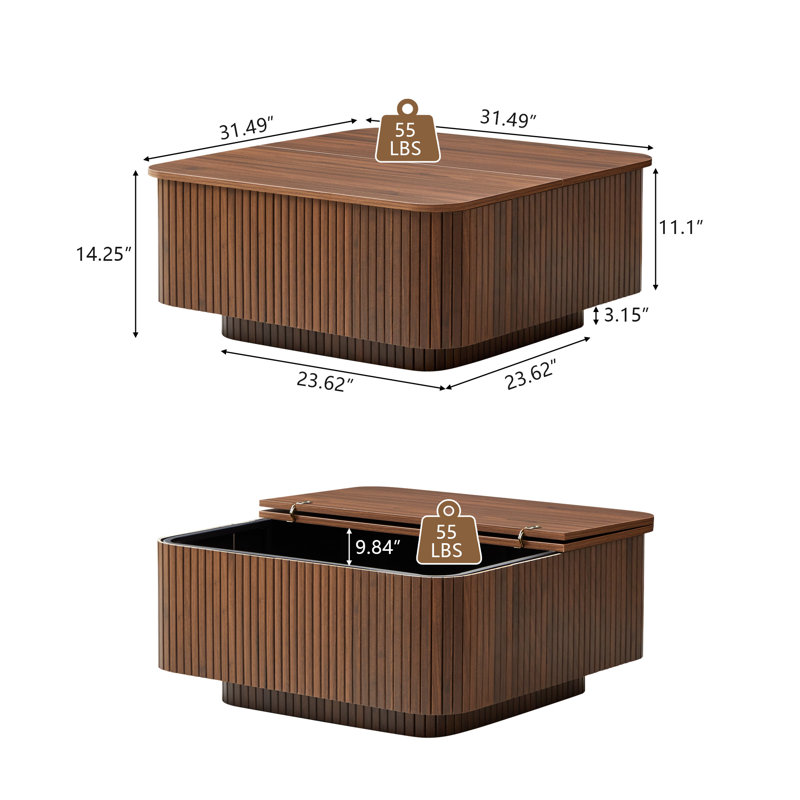 Table basse carrée avec rangement, Noyer