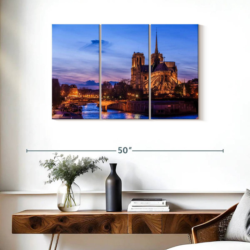 Nicci Notre Dame In Paris At Night, 24" H x 38" W