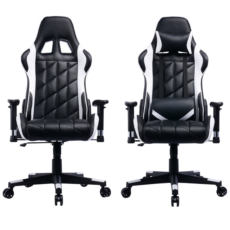 Fauteuil de jeu PC et de course, Blanc / Noir