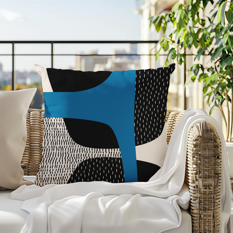 Coussin carré intérieur / extérieur pia, H 17 po x l 17 po, Turquoise / noir / blanc cassé