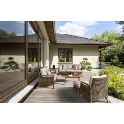 Courson Teak 6 - Person Patio Conversation Sets with Cushions