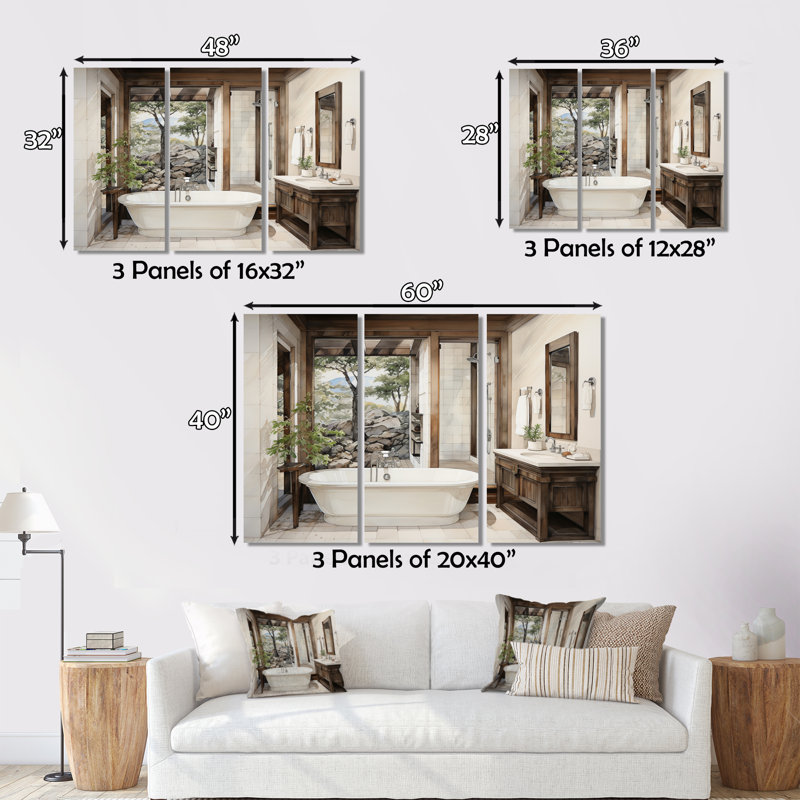 «Bathroom Bathroom Contemporary Zen II», reproduction sur toile 3 pièces, H 32 po x l 48 po x P 1 po