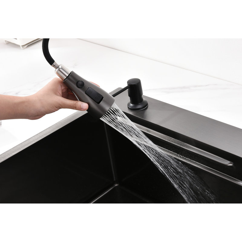 Material 304 Stainless Steel Basin - Quiet And Reliable Kitchen Sink Gray Vegetable Washing Flying Rain Waterfall With Drainage