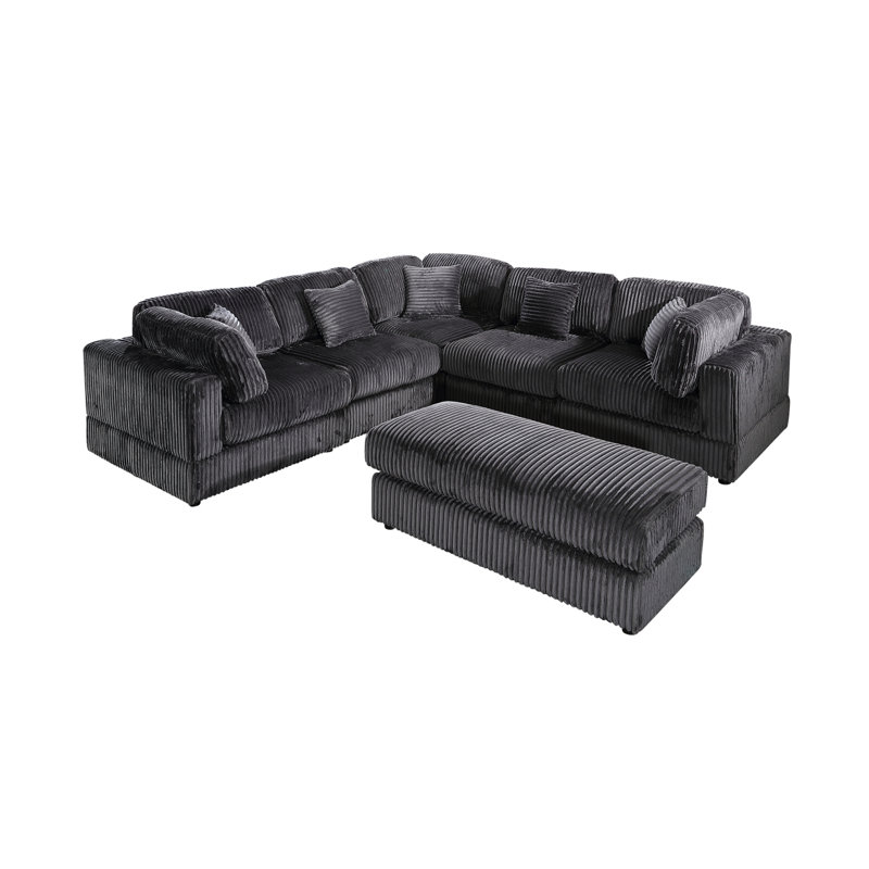 Canapé modulaire en velours côtelé 6 pièces avec coussin