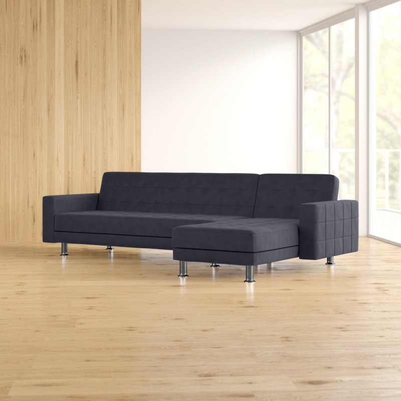 Modular Corner Sofa Bed, Brushed Microfibre Black