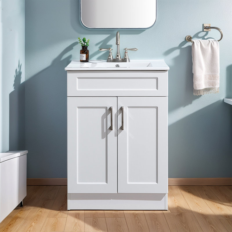 Ensemble de meuble-lavabo simple 24 po 2 portes blanc moderne mat 2 portes, Gris