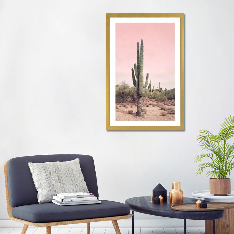 «Desert Cactus Blush» par Sissi et Seb - impression d'art graphique, H 32 po x l 24 po x P 1 po, Blanc / noir et blanc