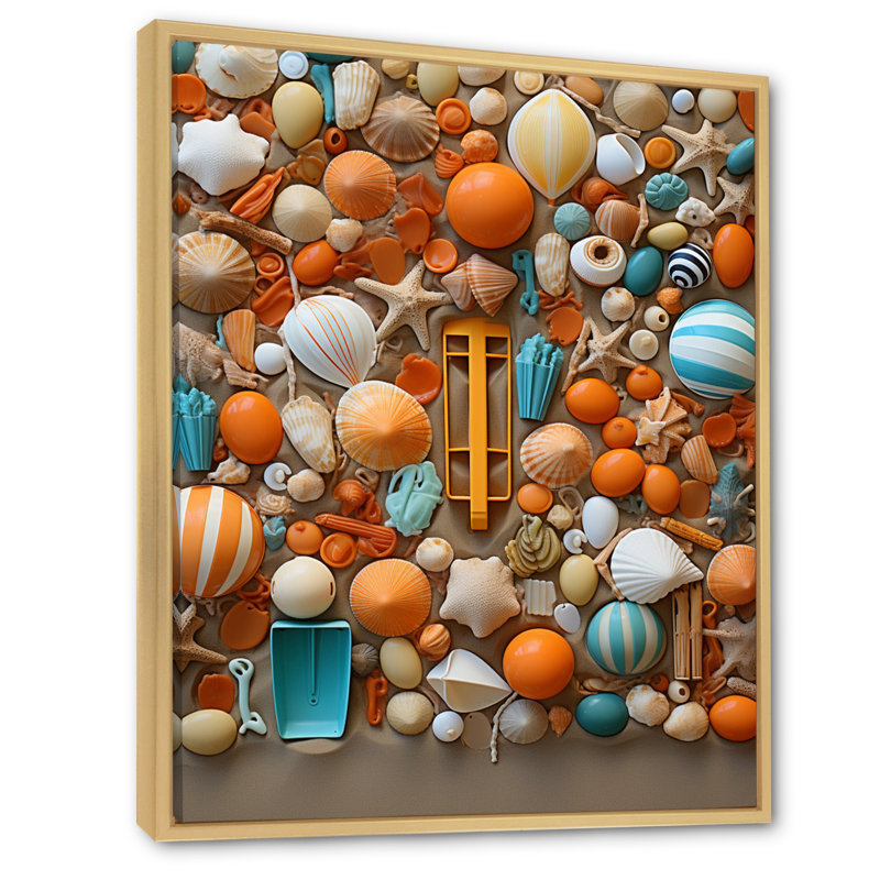 Jouets de plage, collage III - impressions abstraites d'art mural, H 20 po x l 12 po x P 1 po, Cadre naturel flottant