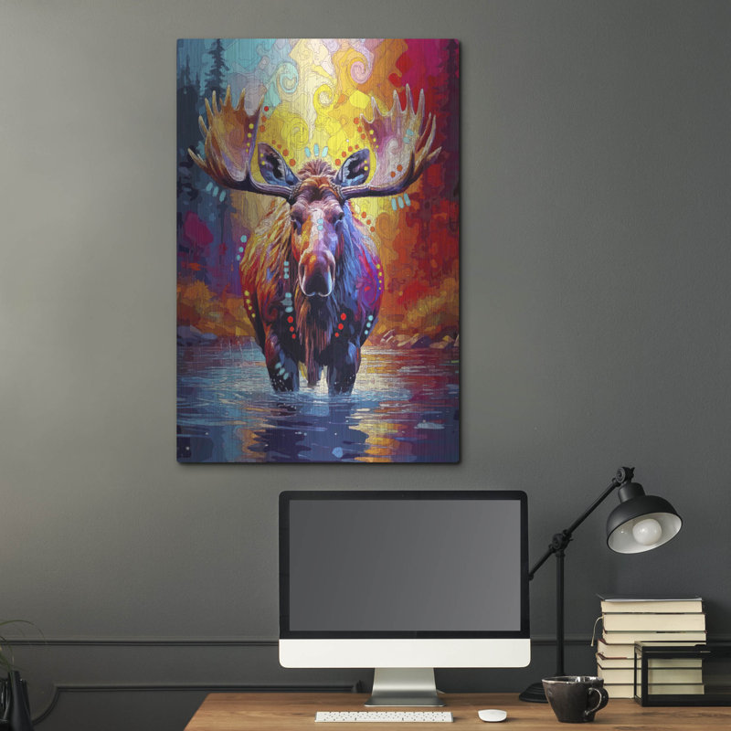  «The River Moose» par Dean Russo, art mural en métal, 24 po x 36 po, H 36 po x l 24 po