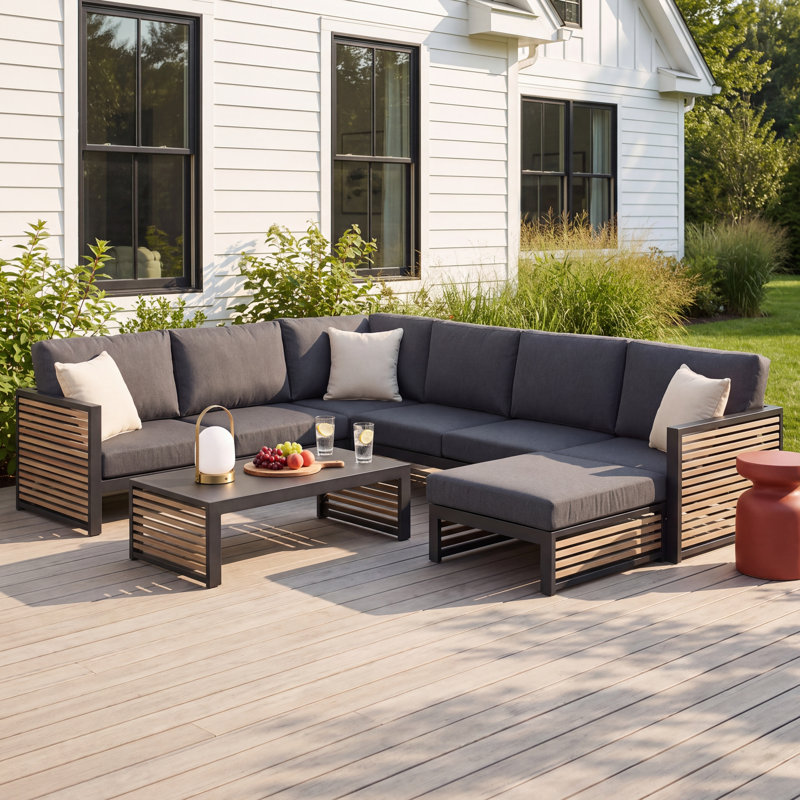 Devere Pawni Teak 5 - Person Outdoor Sectional Seating Group with Custom Covers, Left Hand Facing