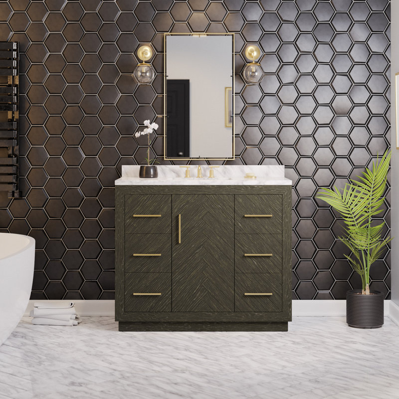 Sadelle 42'' Single Bathroom Vanity with Carrara Marble Top, Dark Oak
