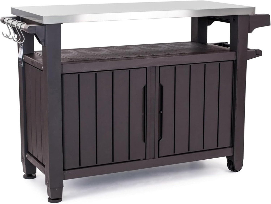 Keter Unity XL Outdoor Bar Cart – Rolling Kitchen & Storage Cabinet