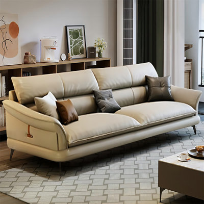 Creamy-white Genuine Leather Standard Sofa cushion Loveseat