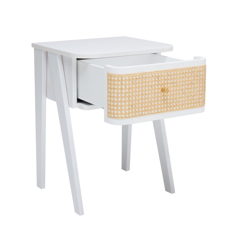 45 cm W Solid Wood Bedside Table, White