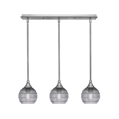3 Light Stem Hung Linear Pendalier Shown With 6" Ribbed Glass