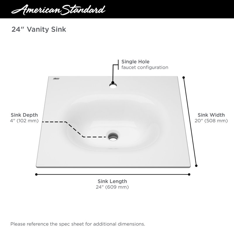 Lavabo de salle de bain rectangulaire encastré en porcelaine vitrifiée avec trop-plein studio S, Centres 4 po
