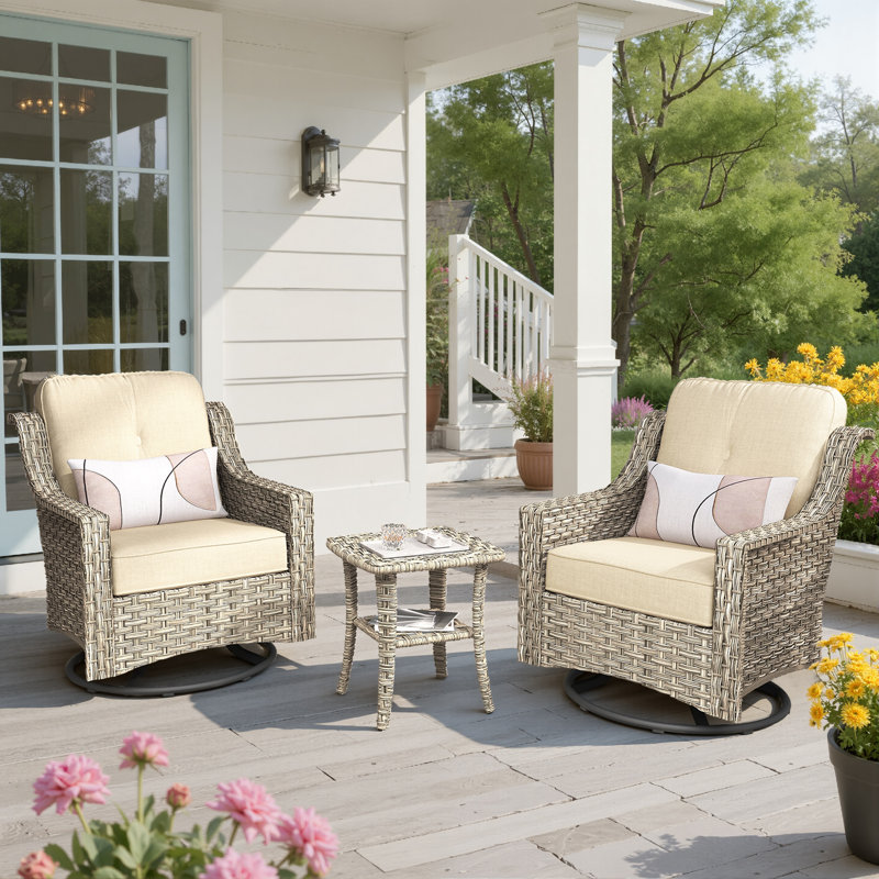 Emanuell 2 - Person Patio Conversation Set with Cushions, Beige