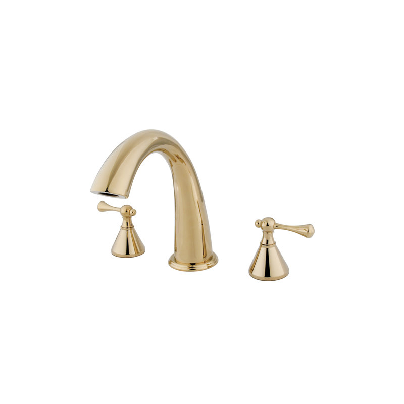 Double Handle Deck Mounted Roman Tub Faucet, Polished Brass