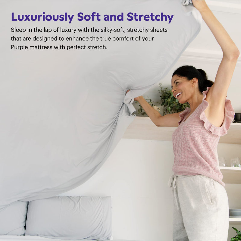 Purple SoftStretch Sheets, King Sheet, Fitted Sheet with Pillowcase, True White