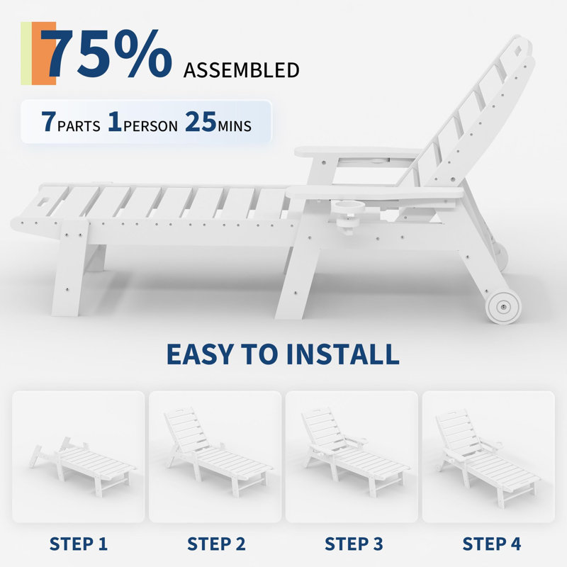 Chaise longue d'extérieur en résine, chaise longue réglable à 5 niveaux avec porte-gobelet et support robuste pour la piscine