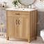 Meuble-lavabo de salle de bain avec structure en bois massif, tiroir rabattable, 2 portes à fermeture douce avec rangement pour porte, tablette réglable-61676496