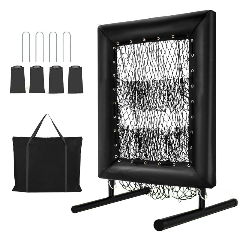Baseball Pitching Net with 9-Hole Strike Zone, 5 Adjustable Heights, Includes Stakes & Sandbags for Pitching & Batting Practise
