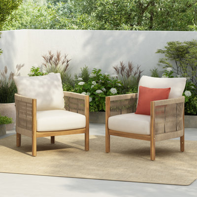 Harrill Outdoor Acacia Wood Club Chair With Cushions