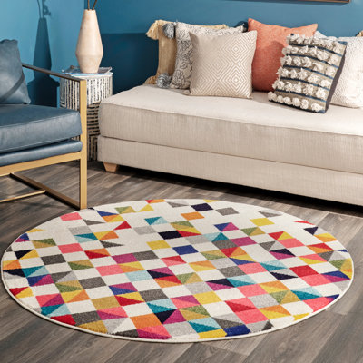 Tapis à motif géométrique blanc cassé Keges