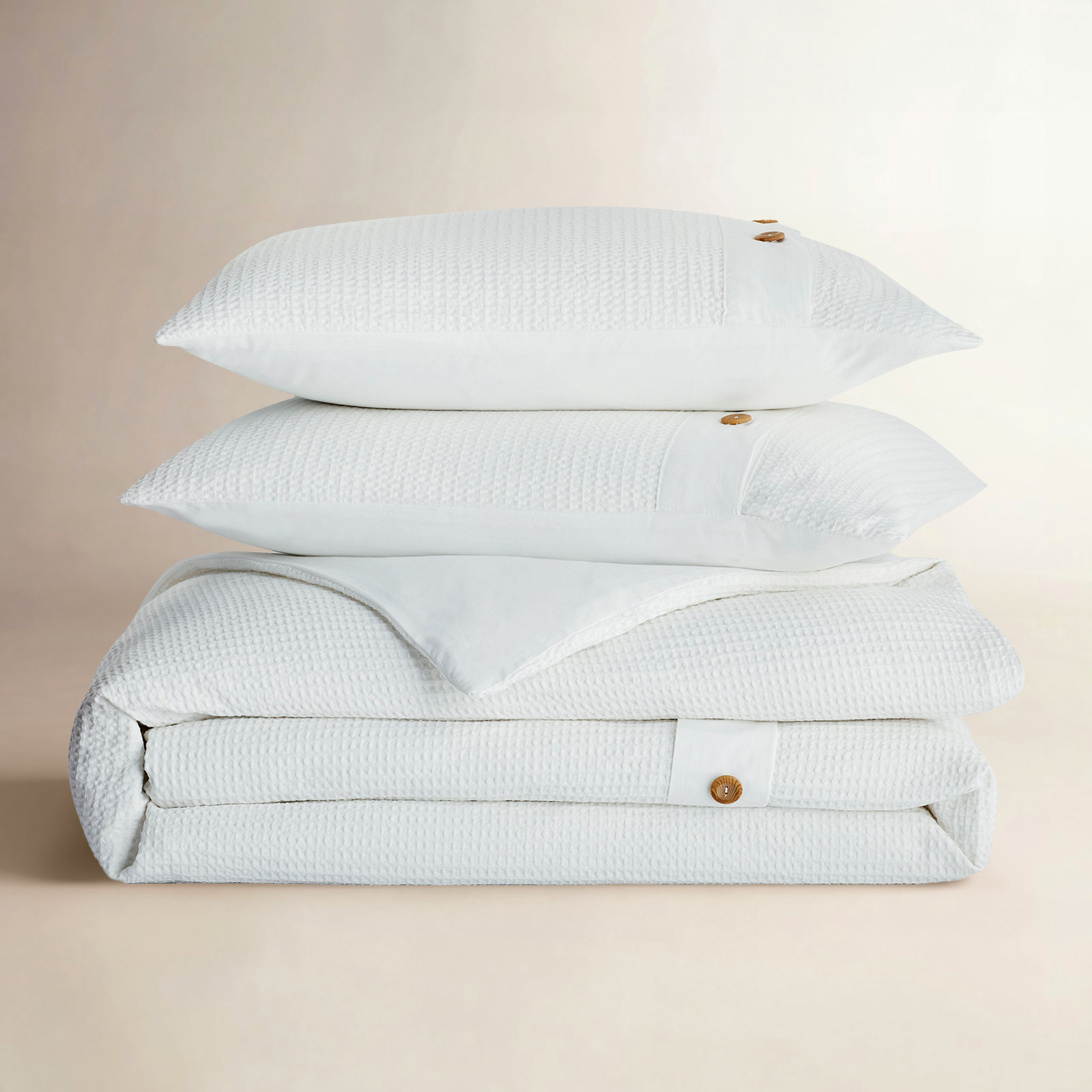 Marcus Waffle Cotton Duvet Cover Set, White, King/Cal. King Duvet Cover + 2 King Shams