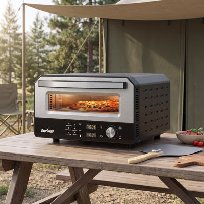Four à pizza portatif de 1 700 W pour l'intérieur et l'extérieur, avec une température maximale de 400 °C (750 °F) et 6 programmes prédéfinis. Pierre à pizza et pelle incluses.