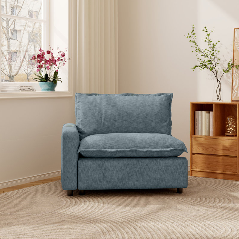 Upholstered Modern Linen Fabric Power One-Armed Chair, Blue