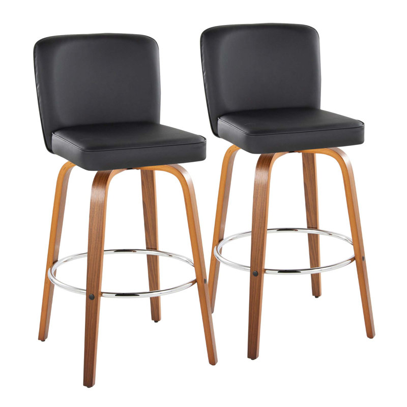 Tabouret de bar contemporain pivotant à hauteur fixe avec revêtement en similicuir et repose-pieds intégré - ensemble de 2